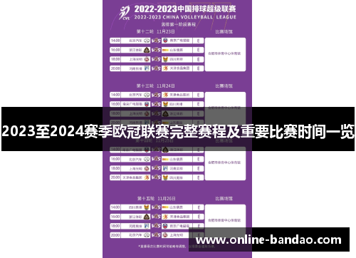 2023至2024赛季欧冠联赛完整赛程及重要比赛时间一览